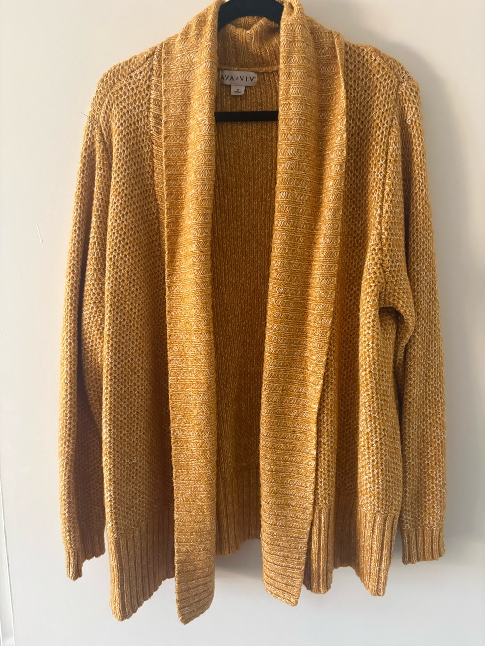 Ava & Viv Mustard Open-Front Shawl Collar Cardigan